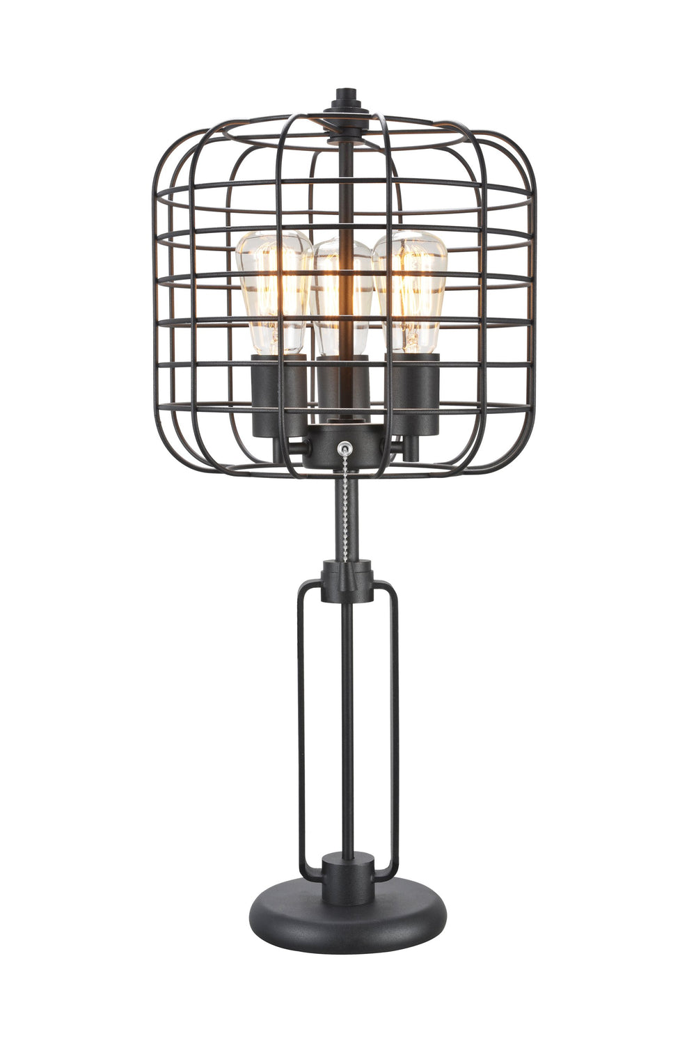 English Elm 26"H Black Industrial Wire Cage Table Lamp with Edison Bulb, USB Port, Pull-Chain Switch, UL Listed, 25W Max B080107006