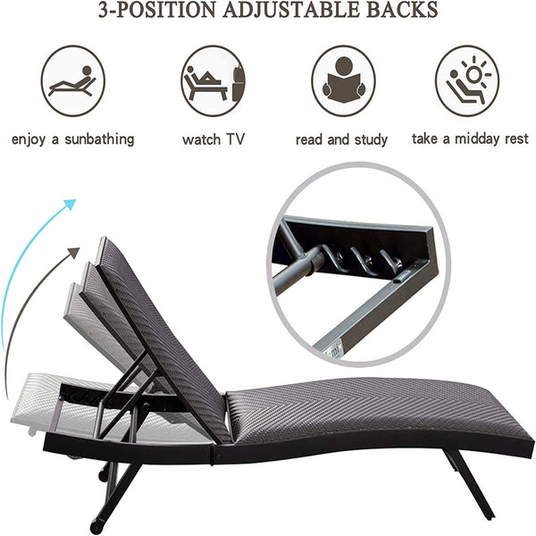 English Elm Outdoor Chaise Lounge Set of 2 Reclining Pool Chairs with Adjustable Headrest, Rustproof Aluminum Frame and Breathable Textilene Fabric for Patio Sunbathing Dark Brown W1859109883