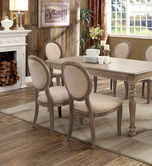 English Elm Transitional Rustic Oak Side Chairs Set of 2 with Padded Grey Linen-Like Seats Solid Wood Veneer Comfort B011109808