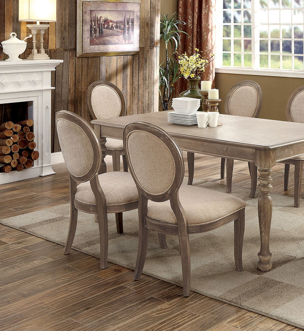 English Elm Transitional Rustic Oak Side Chairs Set of 2 with Padded Grey Linen-Like Seats Solid Wood Veneer Comfort B011109808