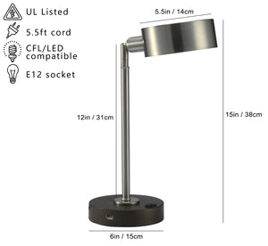 English Elm 15" Brushed Nickel LED Desk Lamp with USB Port, Adjustable 360° Neck, E12 Bulb Included, Energy Efficient B080107011