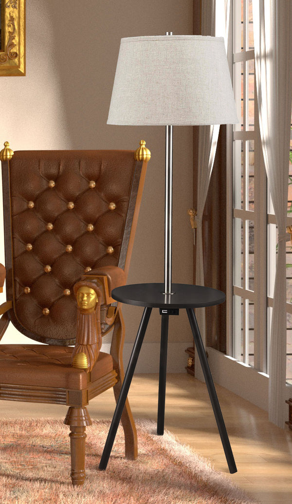 English Elm 57" Round Sofa Side Table with Lamp & USB Power Station, Espresso Mid-Century Modern Accent, 55" B080107020