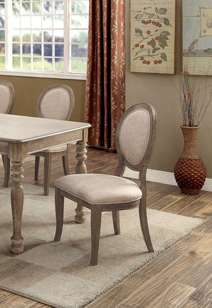 English Elm Transitional Rustic Oak Side Chairs Set of 2 with Padded Grey Linen-Like Seats Solid Wood Veneer Comfort B011109808