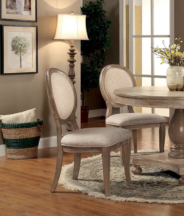 English Elm Transitional Rustic Oak Side Chairs Set of 2 with Padded Grey Linen-Like Seats Solid Wood Veneer Comfort B011109808