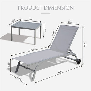 English Elm Chaise Lounge Set Of 3: Stylish Adjustable Outdoor Chairs With Wheels & Table For Poolside Relaxation W1859109851
