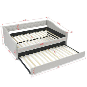 English Elm Full Size Daybed With Twin Trundle - Upholstered Tufted Sofa Bed With Stylish Copper Nailhead Trim W1413S00008