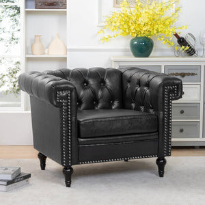 English Elm 1 Seater Quilted Pu Leather Accent Sofa with Pocket Spring Birch Legs Living Room W68085023