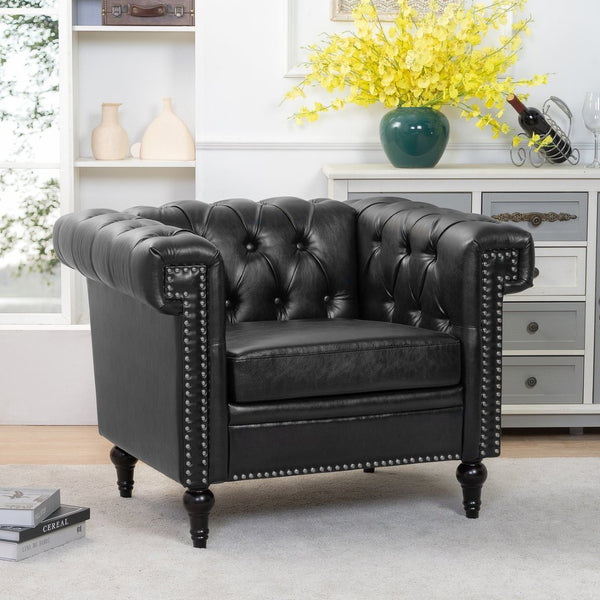 English Elm 1 Seater Quilted Pu Leather Accent Sofa with Pocket Spring Birch Legs Living Room W68085023