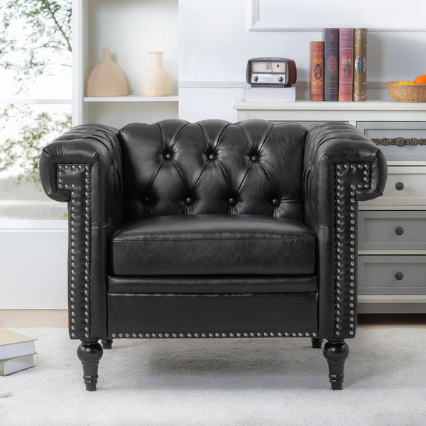English Elm 1 Seater Quilted Pu Leather Accent Sofa with Pocket Spring Birch Legs Living Room W68085023