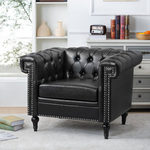 English Elm 1 Seater Pu Leather Accent Sofa with Quilted Back and Pocket Spring Support W680P451455