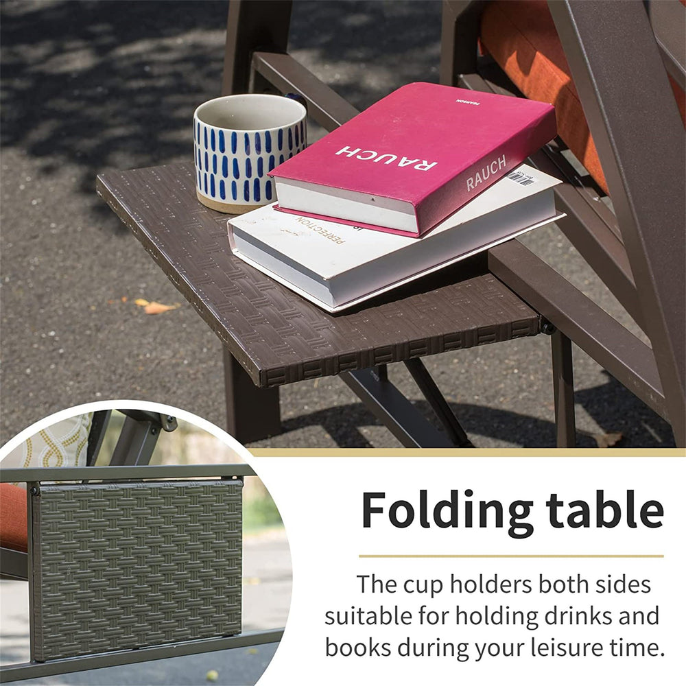 English Elm Patio 2-Person Adjustable Canopy Glider Swing with Solar LED, Weave Metal Back & Removable Cushions W1859110125