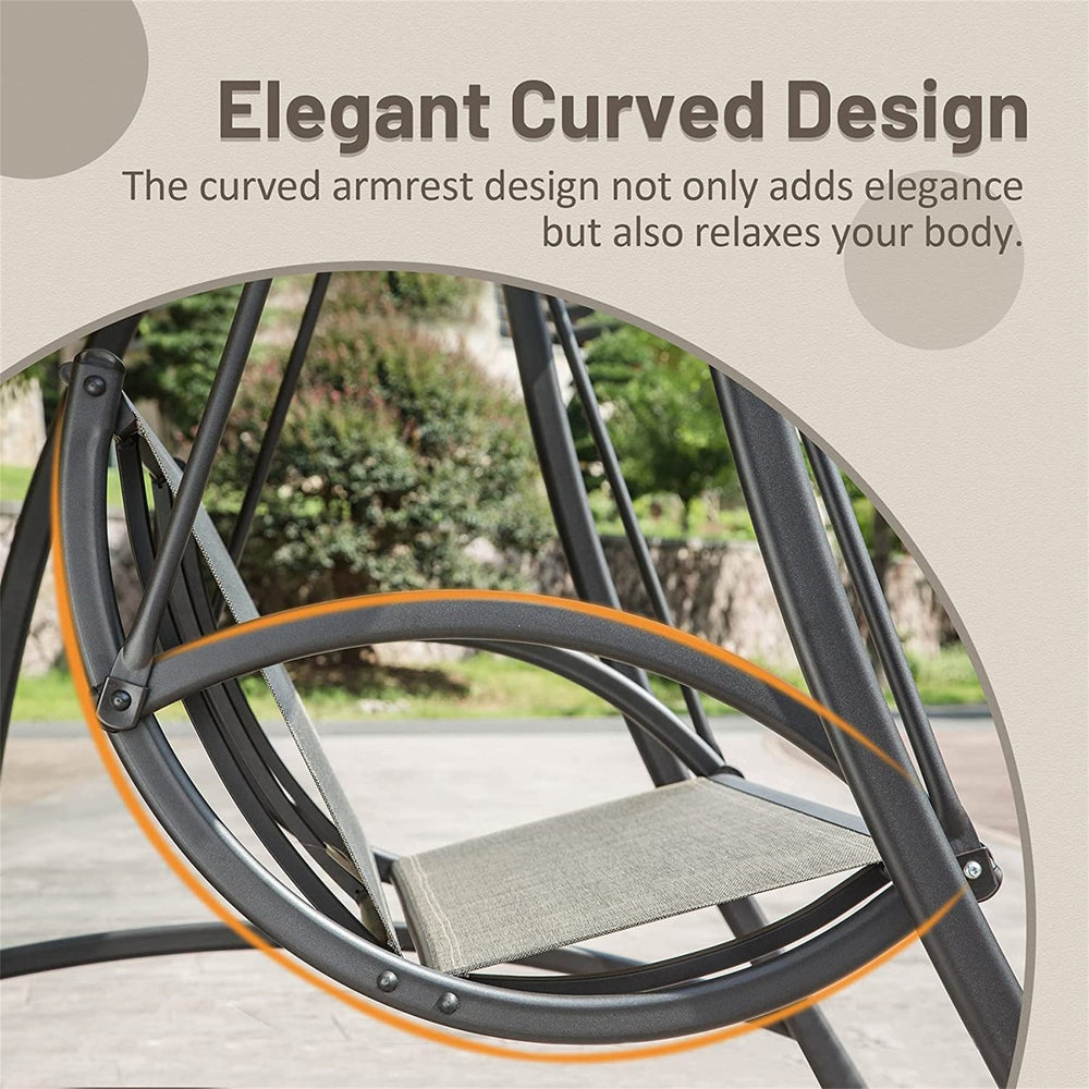 English Elm 2-Seat Patio Swing Chair with Adjustable UV Canopy, Textilene Comfort, Steel Frame, 700lb Capacity W1859110126