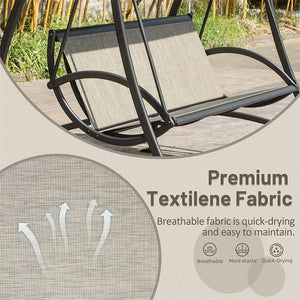 English Elm 3-Seat Patio Swing Chair with Adjustable UV Canopy, Textilene Comfort, Steel Frame & 970lb Capacity W1859110127