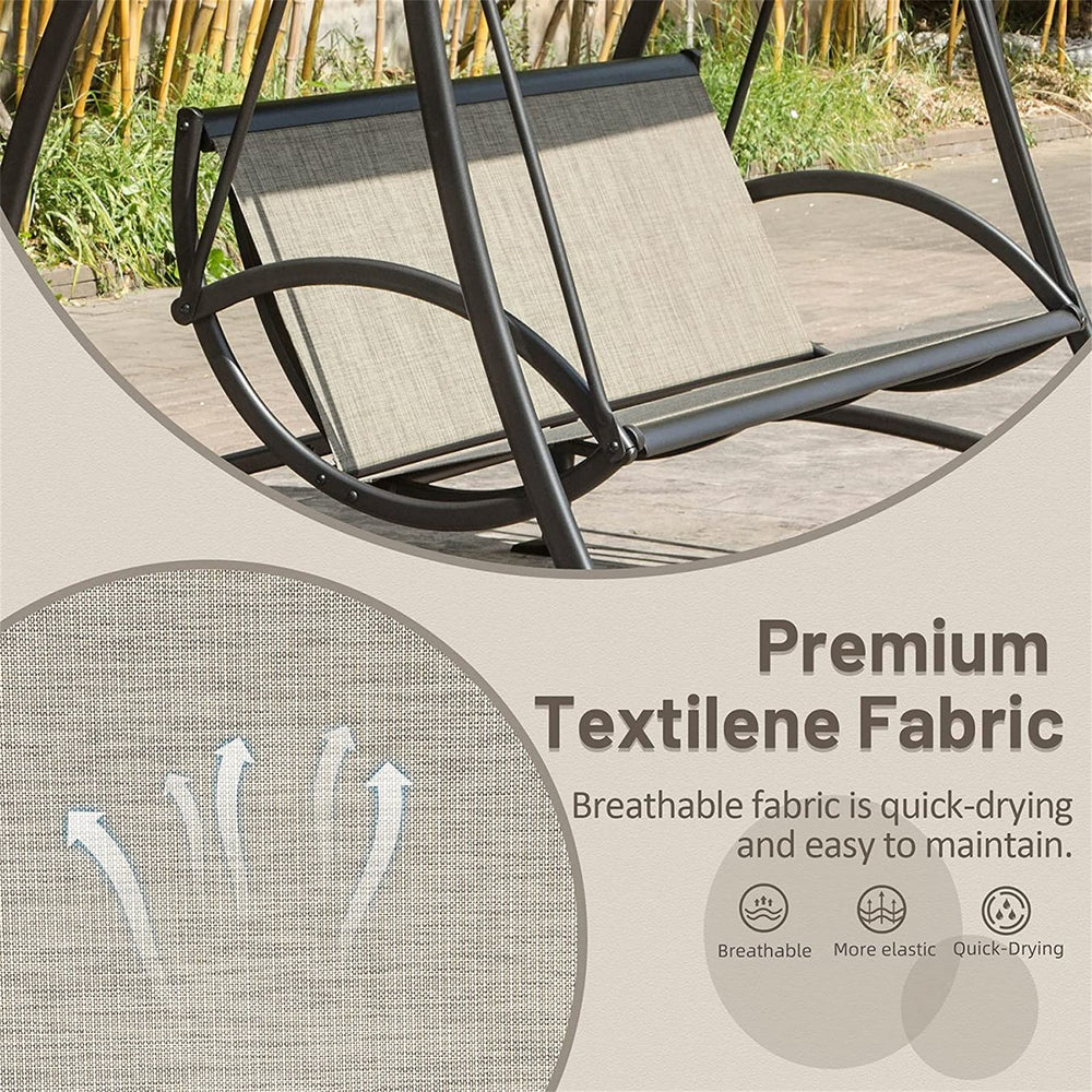 English Elm 2-Seat Patio Swing Chair with Adjustable UV Canopy, Textilene Comfort, Steel Frame, 700lb Capacity W1859110126