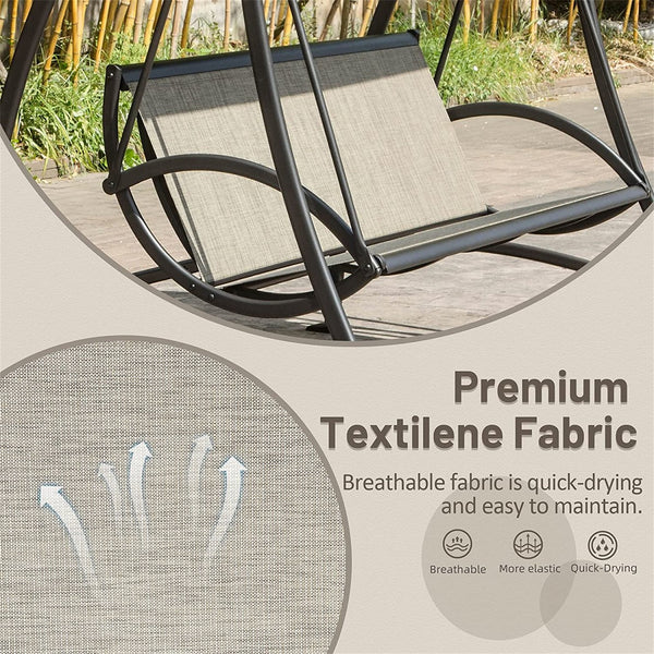 English Elm 2-Seat Patio Swing Chair with Adjustable UV Canopy, Textilene Comfort, Steel Frame, 700lb Capacity W1859110126