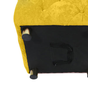 English Elm Beige Velvet Cube Ottoman with Storage Solid Wood Frame Modern Living Room Accent Yellow W1170103516
