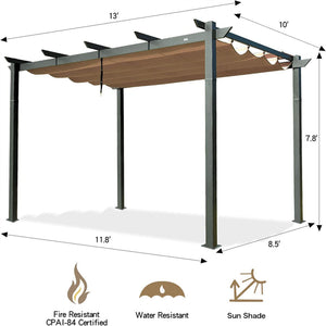 English Elm Aluminum Retractable Pergola with Weatherproof UV-Resistant Canopy, Sturdy Powder-Coated Frame, Beige Shade W1859110168
