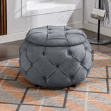 Hearth and Haven Zoey Button Tufted Round Storage Ottoman, Grey and Black W1170101817