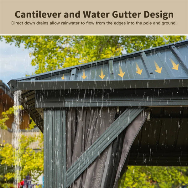 English Elm Hardtop Gazebo Outdoor Aluminum Canopy With Ventilation, Curtains & Grill-Friendly Design For Patios W1859S00043