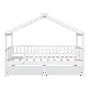 English Elm Twin House Bed Pine Wood Frame with Storage Drawers Kids Bedroom Playful Design WF302181AAK