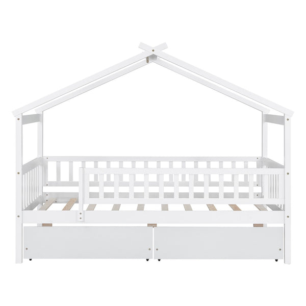 English Elm Twin House Bed Pine Wood Frame with Storage Drawers Kids Bedroom Playful Design WF302181AAK