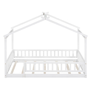 English Elm Twin Solid Pine House Bed Playhouse Frame with Fence Rail for Kids Rooms WF302176AAK