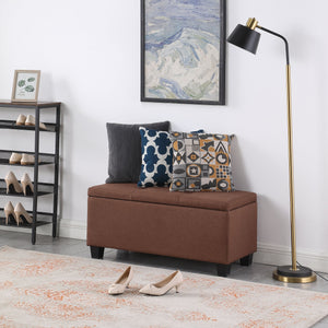 English Elm Large Storage Ottoman Bench Set with 3-Piece Tufted Linen Ottomans, Hidden Storage, 250lb Capacity Brown W142083041