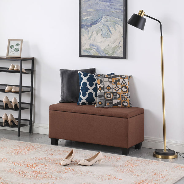 English Elm Large Storage Ottoman Bench Set with 3-Piece Tufted Linen Ottomans, Hidden Storage, 250lb Capacity Brown W142083041