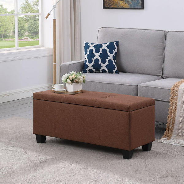 English Elm Large Storage Ottoman Bench Set with 3-Piece Tufted Linen Ottomans, Hidden Storage, 250lb Capacity Brown W142083041