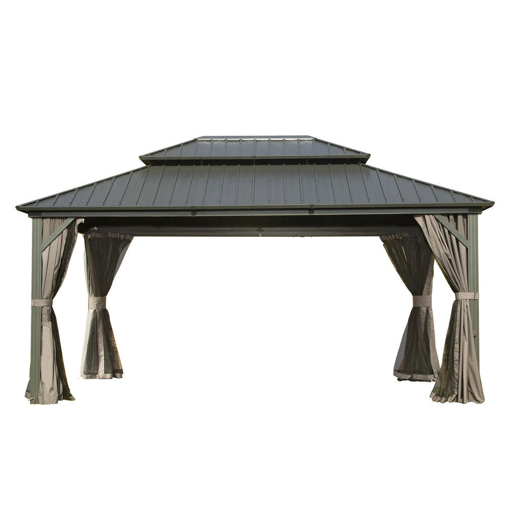 English Elm Hardtop Gazebo Outdoor Aluminum Canopy With Ventilation, Curtains & Grill-Friendly Design For Patios W1859S00043