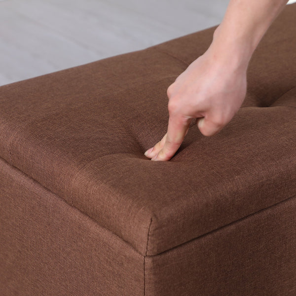 English Elm Large Storage Ottoman Bench Set with 3-Piece Tufted Linen Ottomans, Hidden Storage, 250lb Capacity Brown W142083041