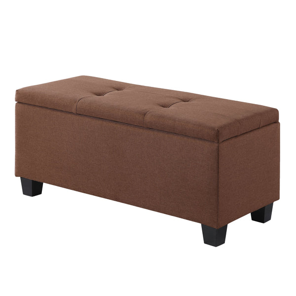 English Elm Large Storage Ottoman Bench Set with 3-Piece Tufted Linen Ottomans, Hidden Storage, 250lb Capacity Brown W142083041