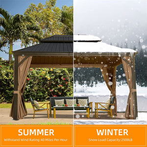 English Elm Hardtop Outdoor Aluminum Gazebo With Galvanized Steel Canopy, Curtains & Netting For Patios W1859S00002