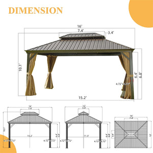 English Elm Hardtop Gazebo Outdoor Aluminum Canopy With Ventilation, Curtains & Grill-Friendly Design For Patios W1859S00043
