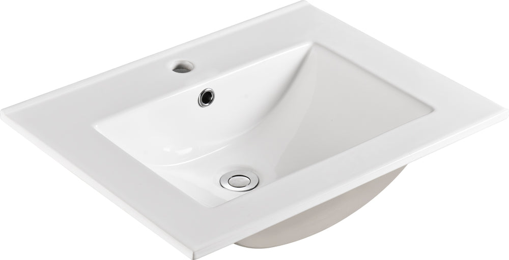 English Elm 24 Inch Ceramic Sink Integrated Porcelain Countertop Vessel with Pre-Drilled Faucet Hole, Durable Glaze Finish, Easy-Clean Surface (G-BL9060B) W99972839
