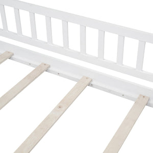 English Elm Twin Solid Pine House Bed Playhouse Frame with Fence Rail for Kids Rooms WF302176AAK
