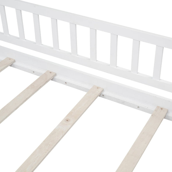 English Elm Twin Solid Pine House Bed Playhouse Frame with Fence Rail for Kids Rooms WF302176AAK