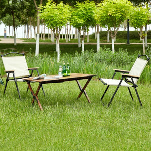 English Elm 3-piece Folding Aluminum Camping Table Set with Oxford Cloth Chairs for Outdoor Use W241S00040