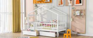 English Elm Twin House Bed Pine Wood Frame with Storage Drawers Kids Bedroom Playful Design WF302181AAK