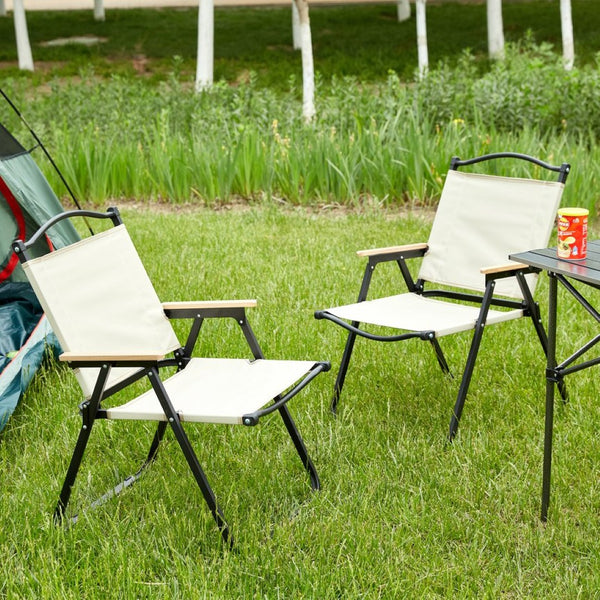 English Elm 2-piece Folding Outdoor Chairs Oxford Cloth Steel Frame Portable Patio Camping Set W24190812