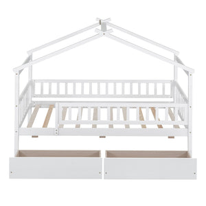 English Elm Twin House Bed Pine Wood Frame with Storage Drawers Kids Bedroom Playful Design WF302181AAK