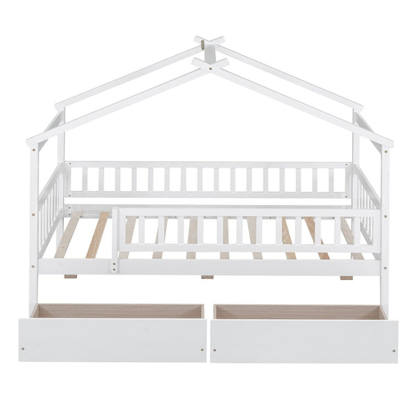 English Elm Twin House Bed Pine Wood Frame with Storage Drawers Kids Bedroom Playful Design WF302181AAK