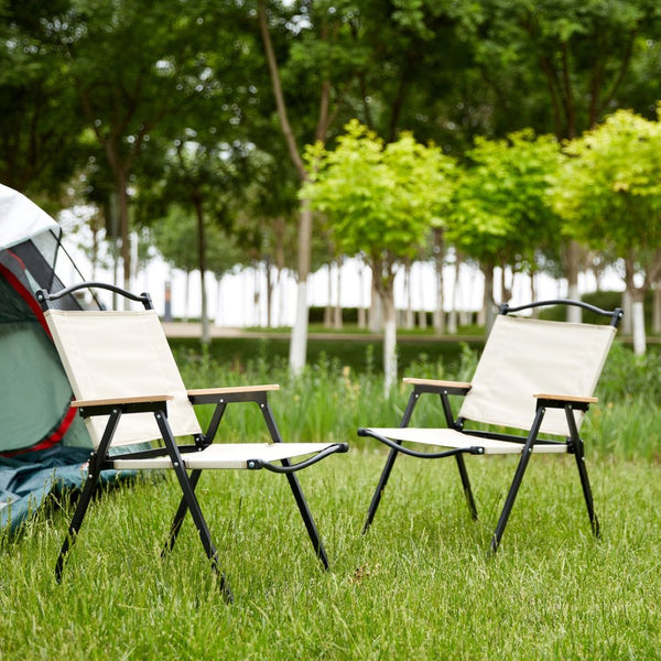 English Elm 2-piece Folding Outdoor Chairs Oxford Cloth Steel Frame Portable Patio Camping Set W24190812