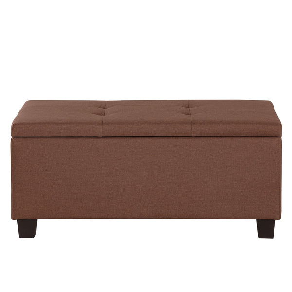 English Elm Large Storage Ottoman Bench Set with 3-Piece Tufted Linen Ottomans, Hidden Storage, 250lb Capacity Brown W142083041