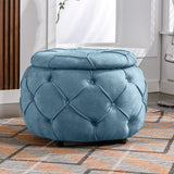 Hearth and Haven Zoey Button Tufted Round Storage Ottoman, Blue and Black W1170101818