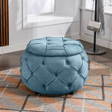 Hearth and Haven Zoey Button Tufted Round Storage Ottoman, Blue and Black W1170101818