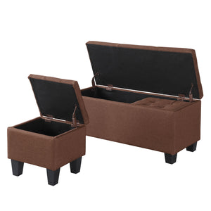 English Elm Large Storage Ottoman Bench Set with 3-Piece Tufted Linen Ottomans, Hidden Storage, 250lb Capacity Brown W142083041