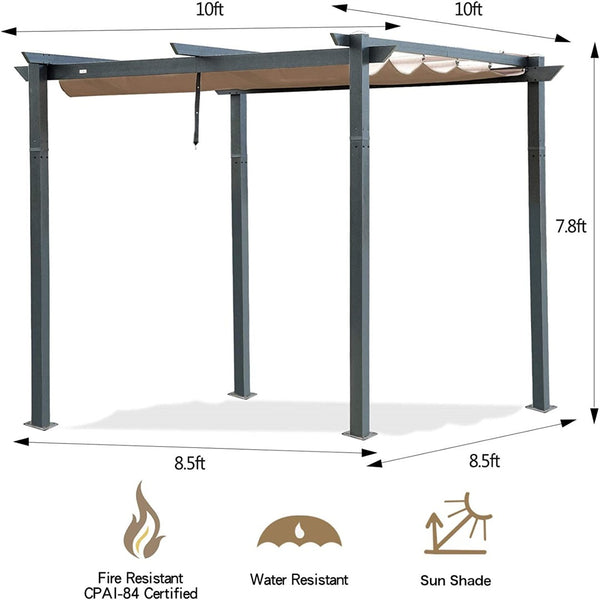 English Elm Outdoor Retractable Pergola With Weather-Resistant Canopy - Durable & Customizable Patio Shade Solution W1859110167-GIGA