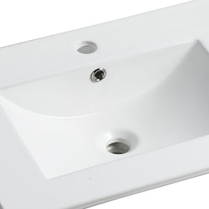 English Elm 24 Inch Ceramic Sink Integrated Porcelain Countertop Vessel with Pre-Drilled Faucet Hole, Durable Glaze Finish, Easy-Clean Surface (G-BL9060B) W99972839