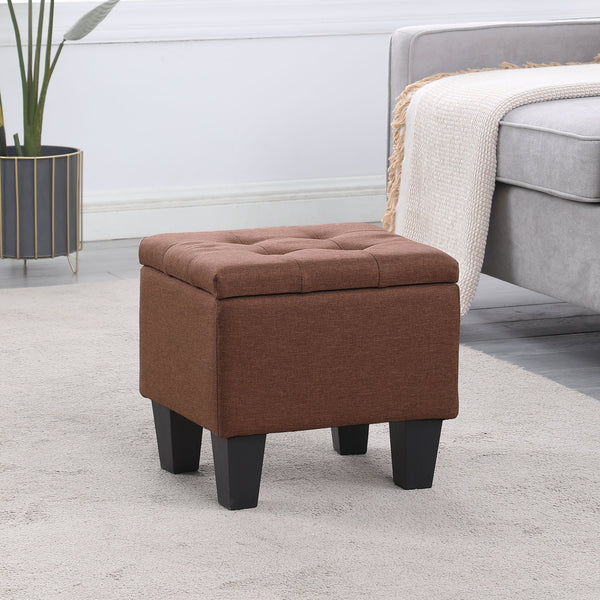 English Elm Large Storage Ottoman Bench Set with 3-Piece Tufted Linen Ottomans, Hidden Storage, 250lb Capacity Brown W142083041